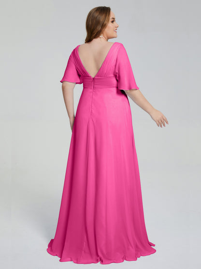 Daniela Sweep Train Plus Size Bridesmaid Dresses with Sleeves