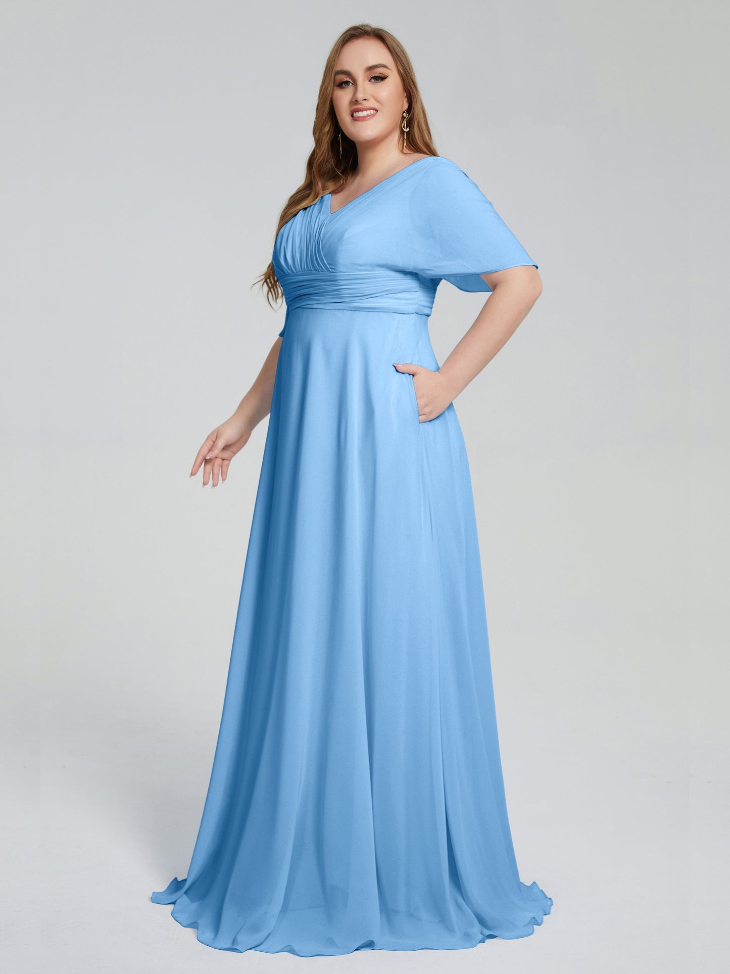 Daniela Sweep Train Plus Size Bridesmaid Dresses with Sleeves