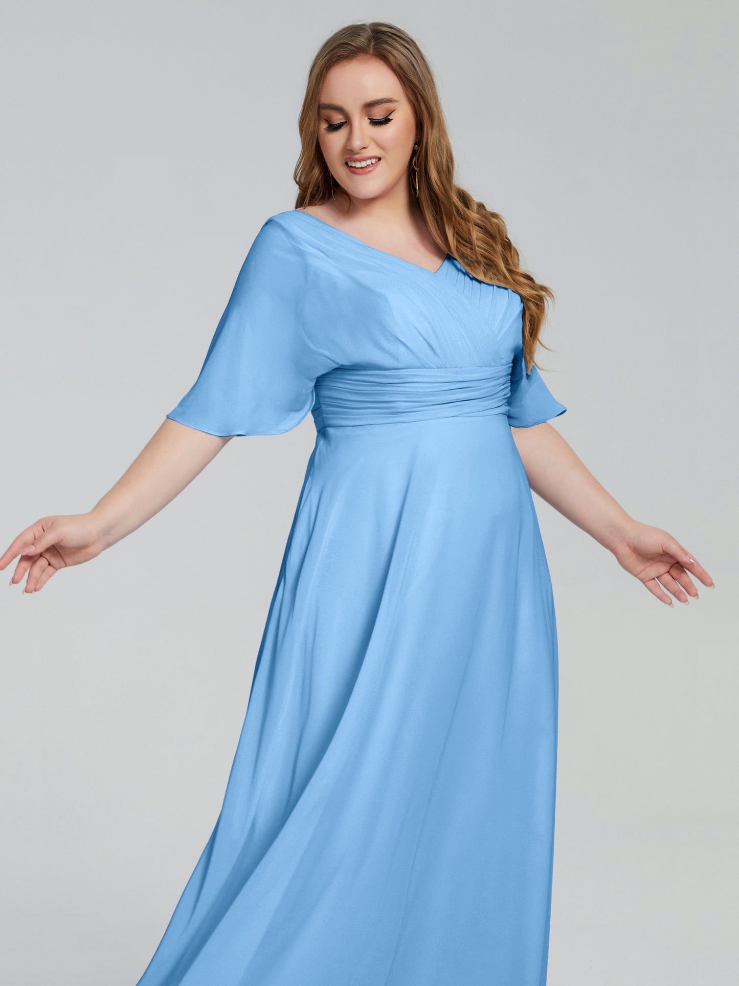 Daniela Sweep Train Plus Size Bridesmaid Dresses with Sleeves