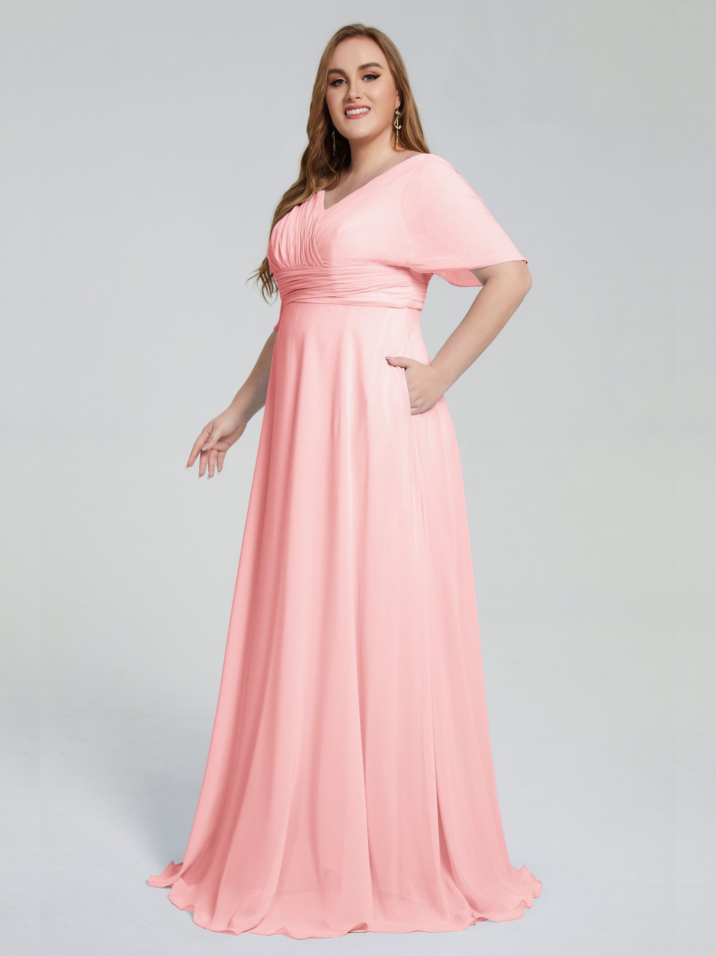 Daniela Sweep Train Plus Size Bridesmaid Dresses with Sleeves
