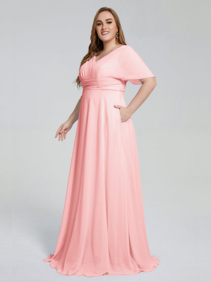 Daniela Sweep Train Plus Size Bridesmaid Dresses with Sleeves