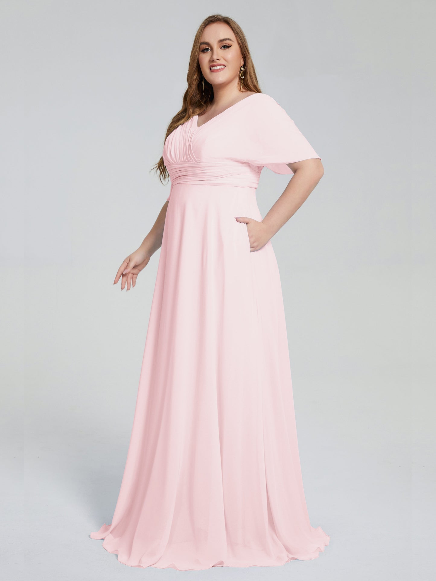 Daniela Sweep Train Plus Size Bridesmaid Dresses with Sleeves