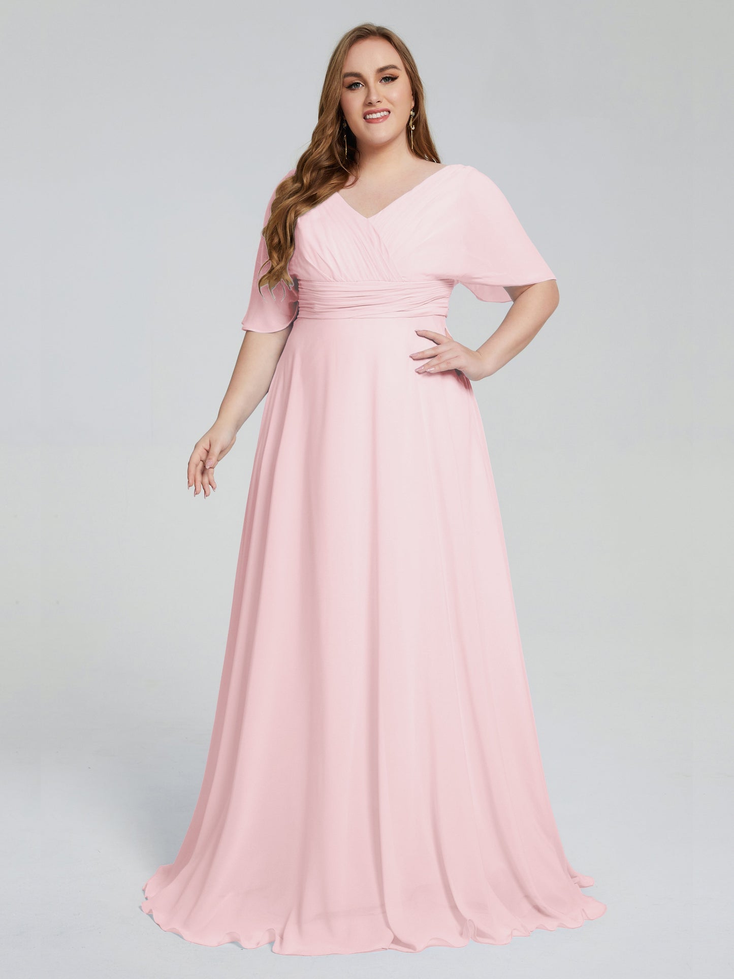 Daniela Sweep Train Plus Size Bridesmaid Dresses with Sleeves