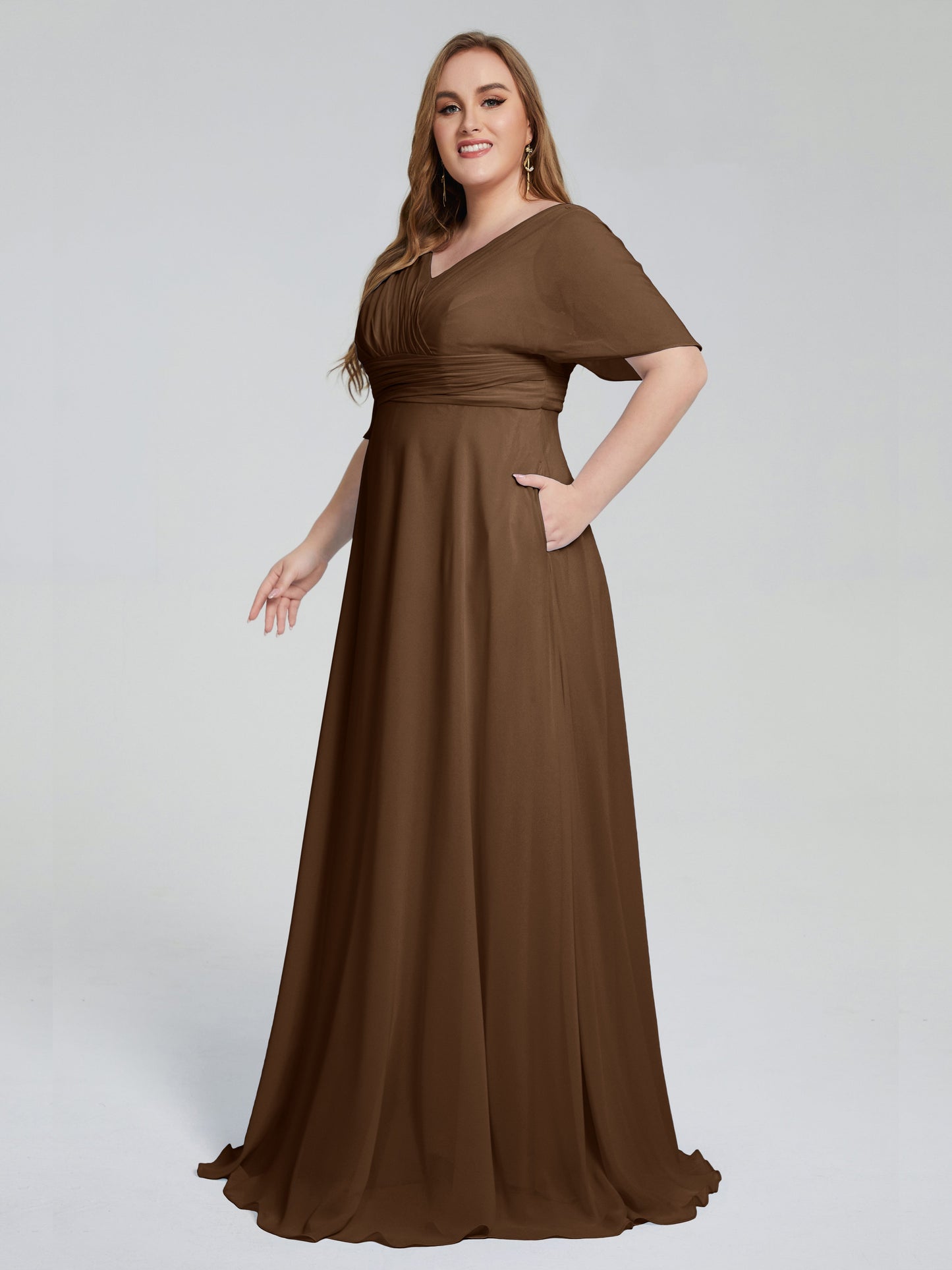 Daniela Sweep Train Plus Size Bridesmaid Dresses with Sleeves