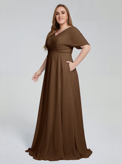 Daniela Sweep Train Plus Size Bridesmaid Dresses with Sleeves