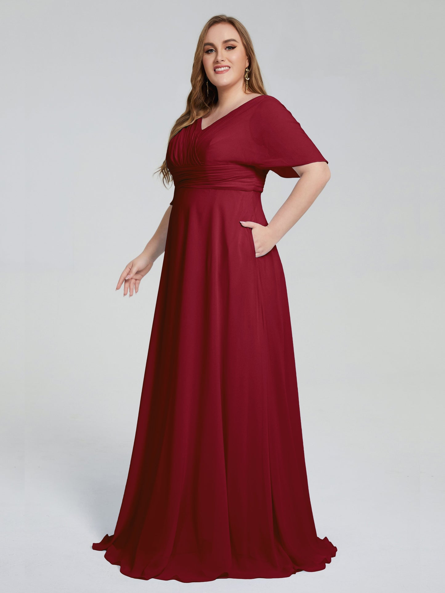 Daniela Sweep Train Plus Size Bridesmaid Dresses with Sleeves