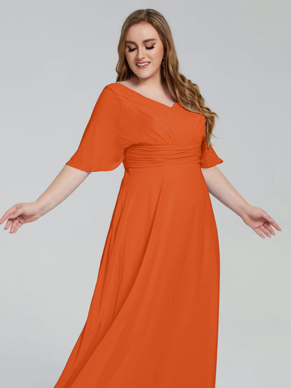 Daniela Sweep Train Plus Size Bridesmaid Dresses with Sleeves
