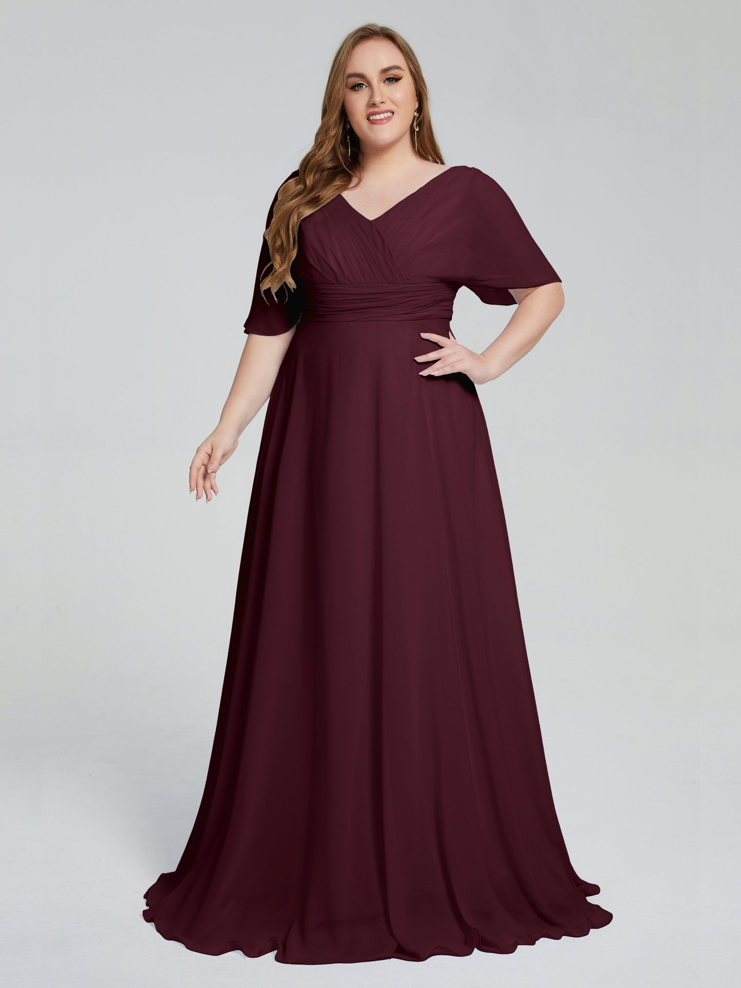 Daniela Sweep Train Plus Size Bridesmaid Dresses with Sleeves