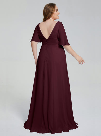 Daniela Sweep Train Plus Size Bridesmaid Dresses with Sleeves
