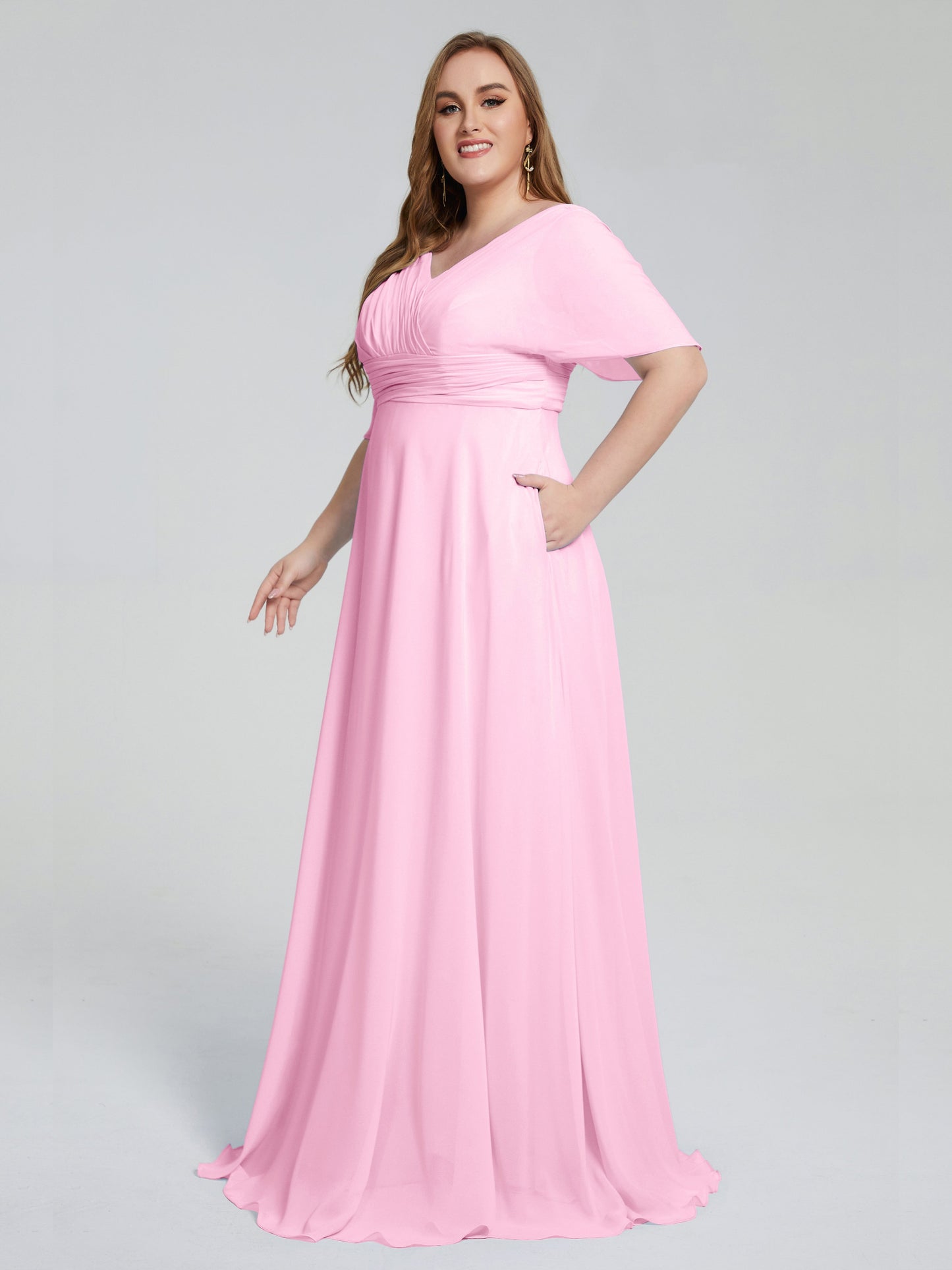 Daniela Sweep Train Plus Size Bridesmaid Dresses with Sleeves