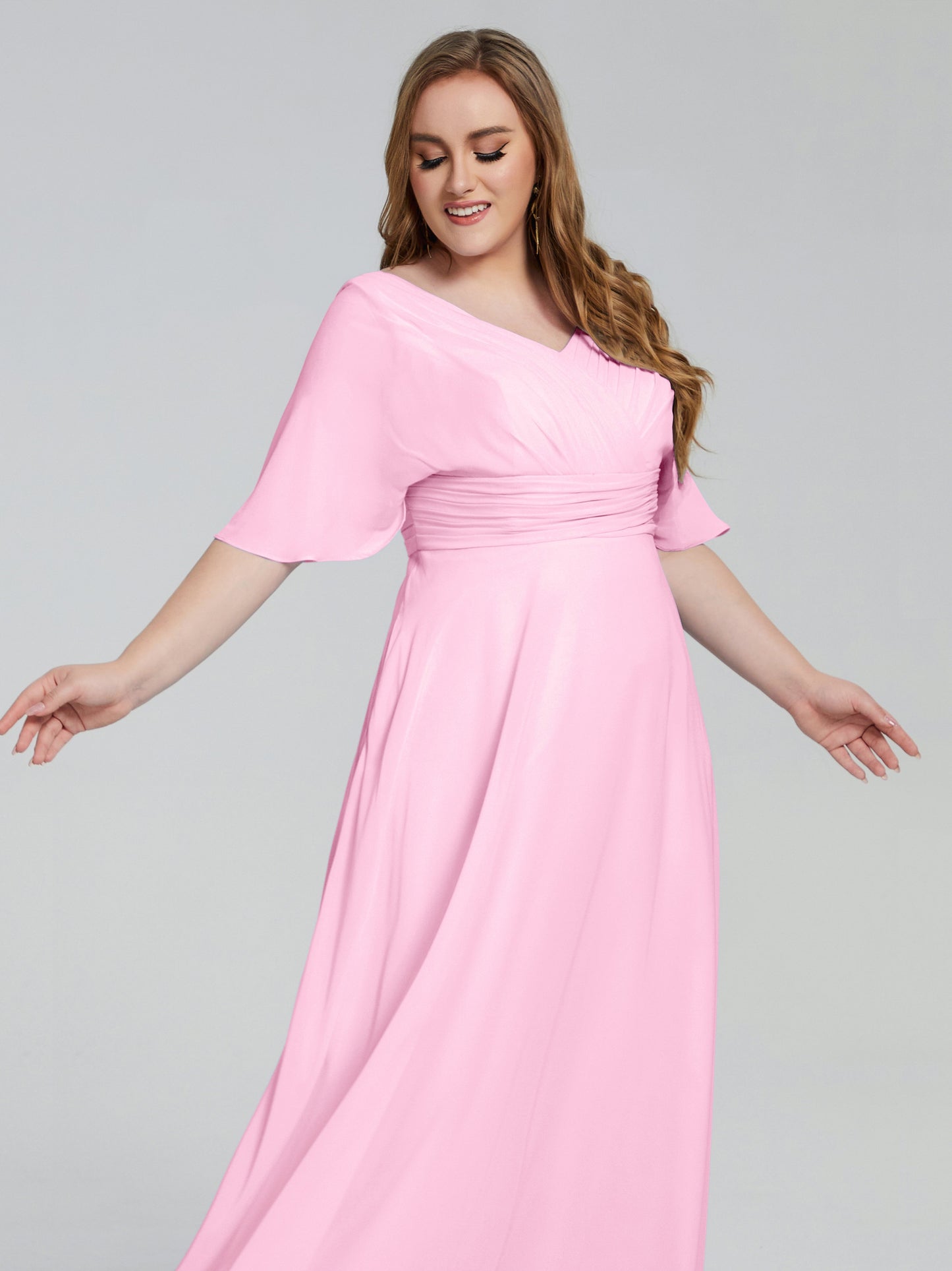 Daniela Sweep Train Plus Size Bridesmaid Dresses with Sleeves