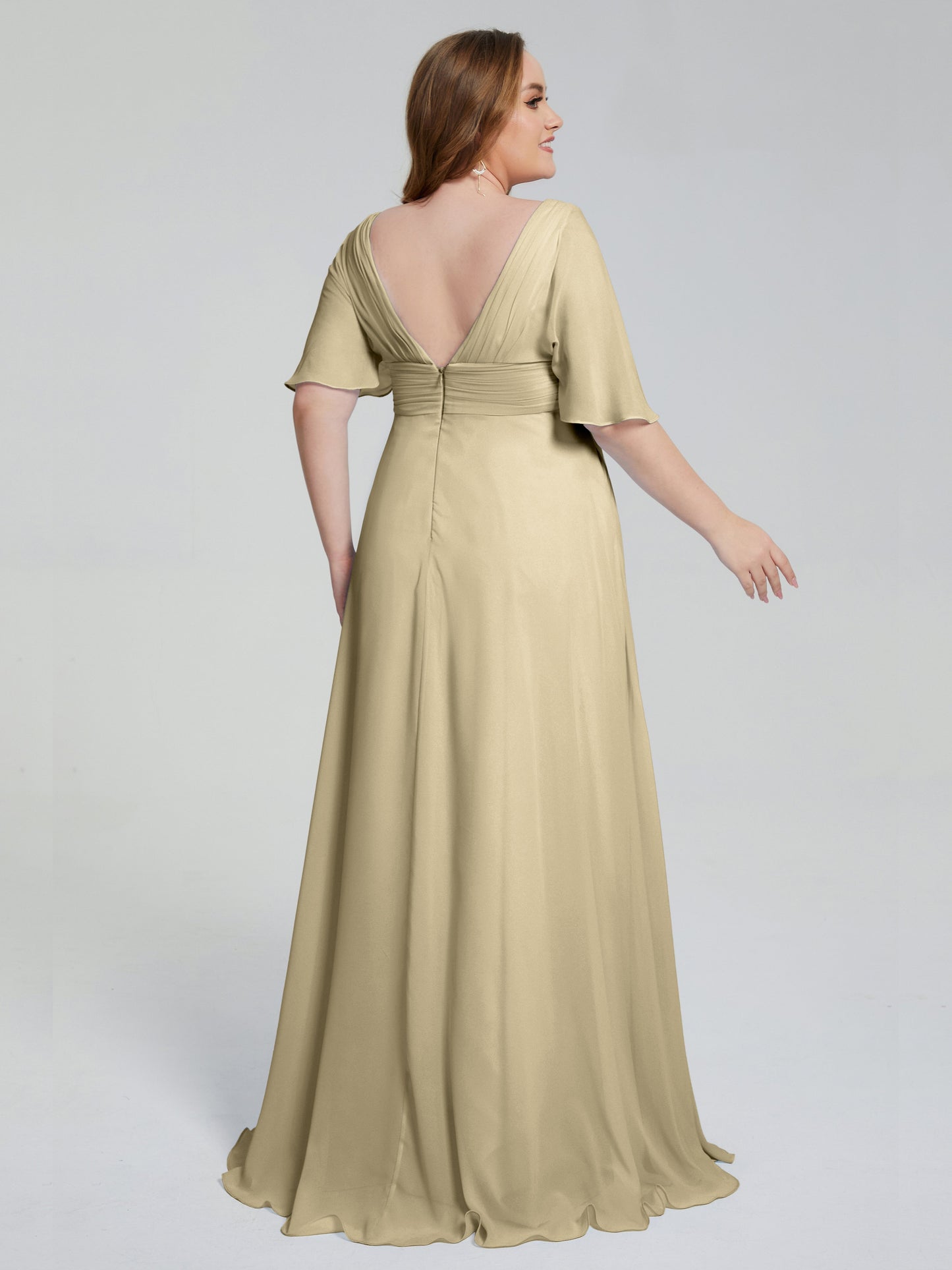 Daniela Sweep Train Plus Size Bridesmaid Dresses with Sleeves