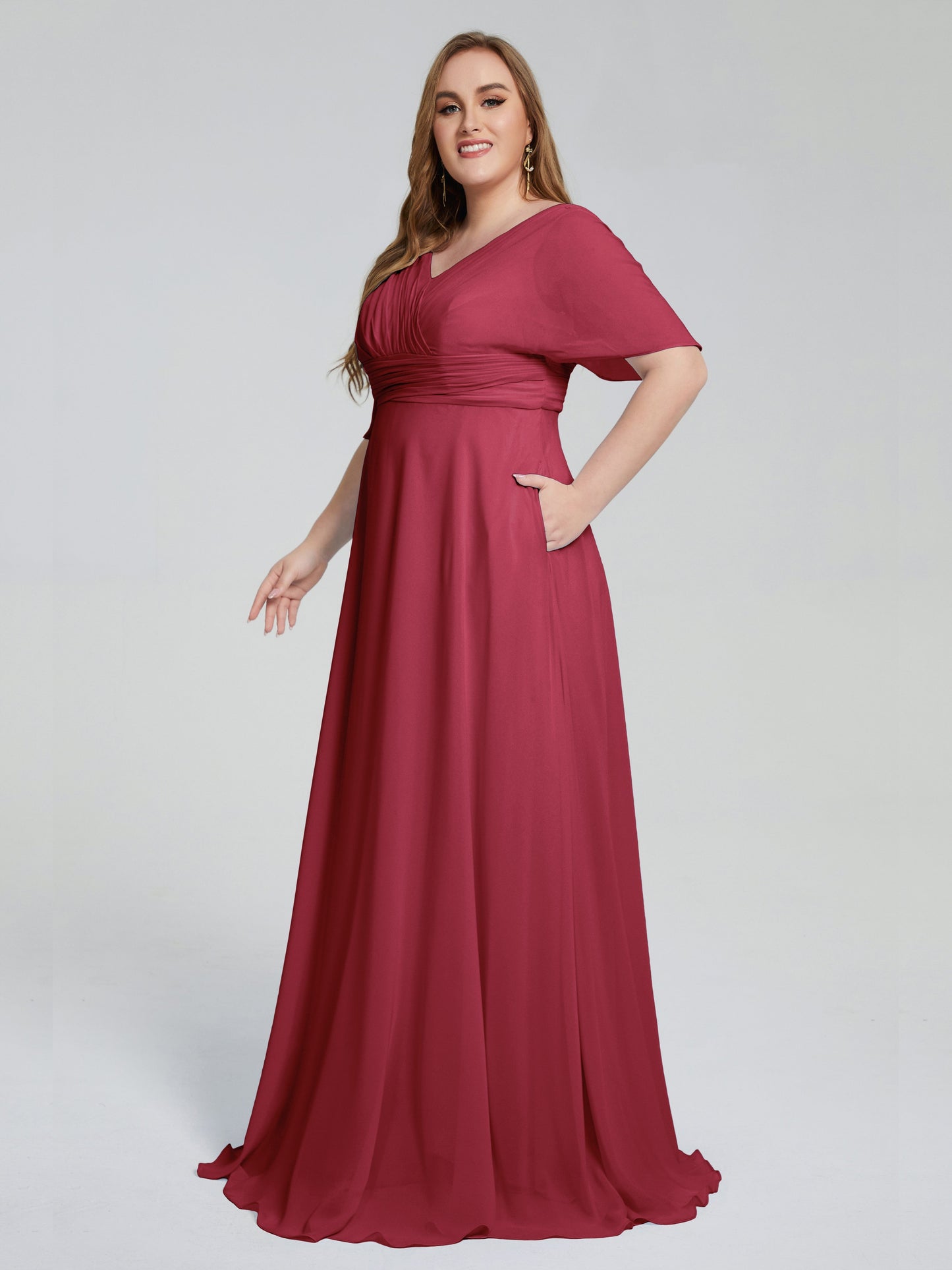 Daniela Sweep Train Plus Size Bridesmaid Dresses with Sleeves