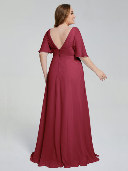 Daniela Sweep Train Plus Size Bridesmaid Dresses with Sleeves