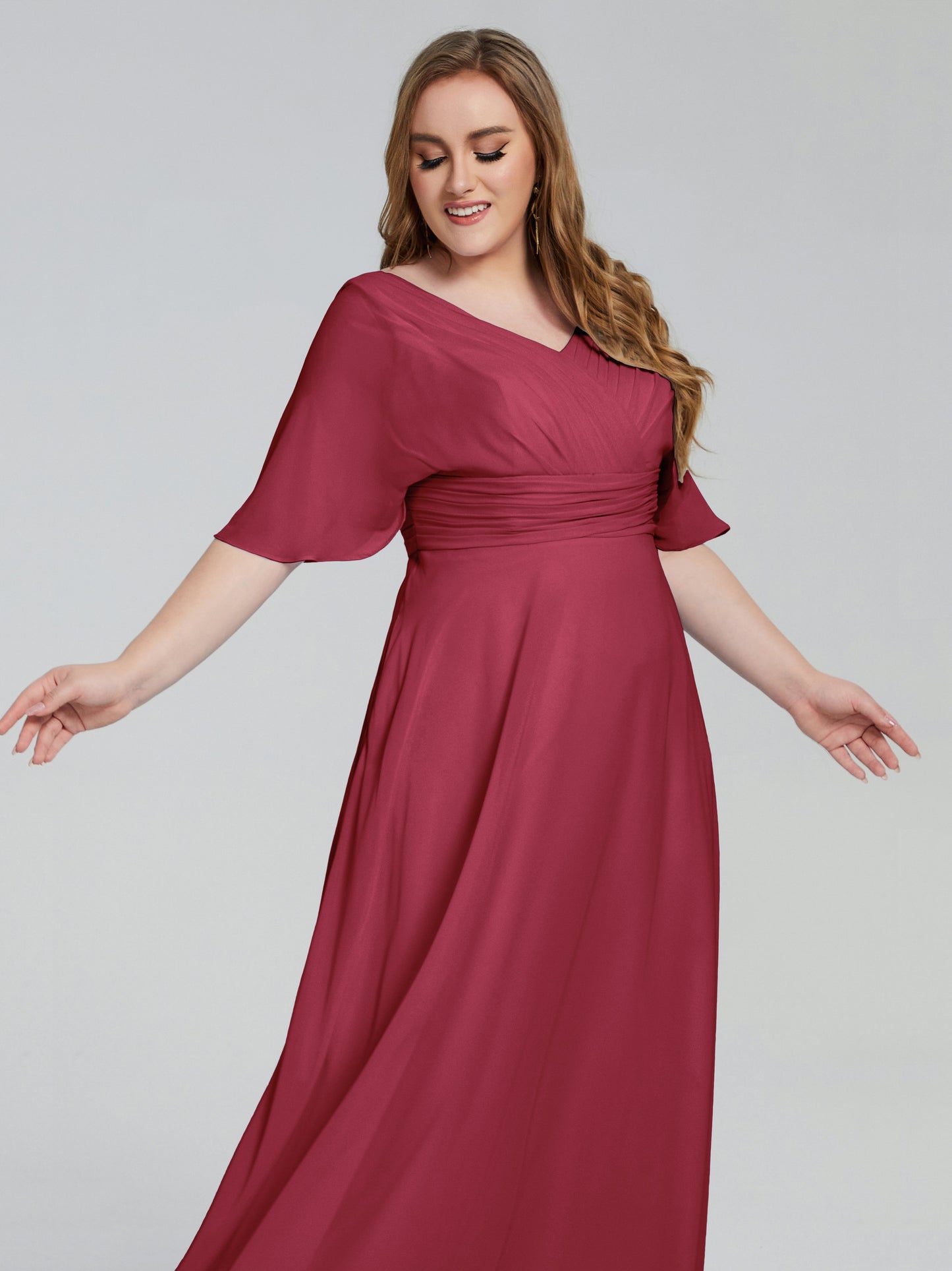 Daniela Sweep Train Plus Size Bridesmaid Dresses with Sleeves