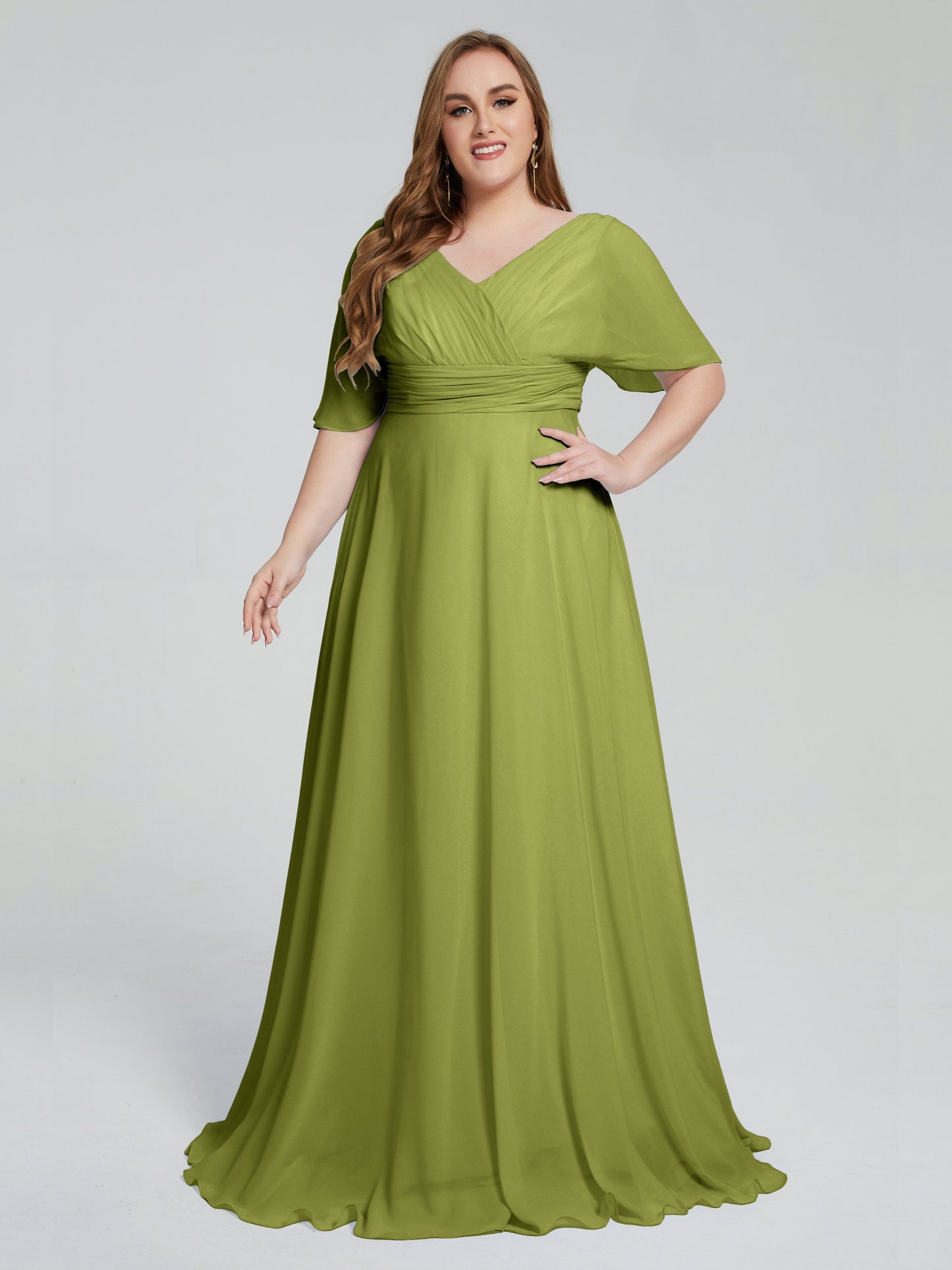 Daniela Sweep Train Plus Size Bridesmaid Dresses with Sleeves
