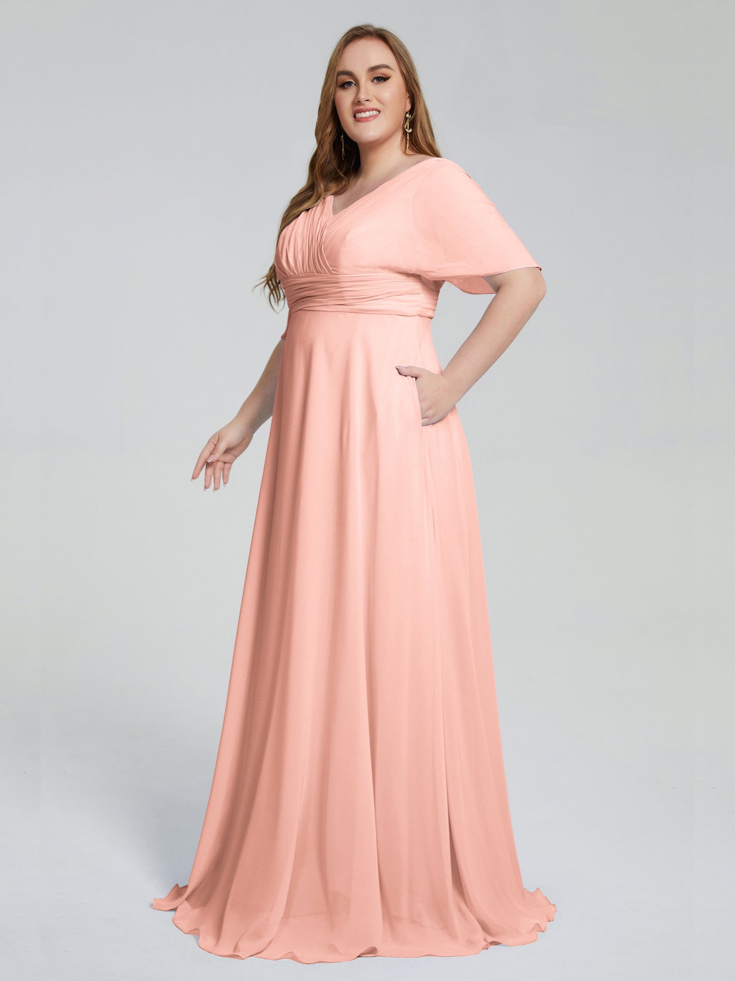 Daniela Sweep Train Plus Size Bridesmaid Dresses with Sleeves