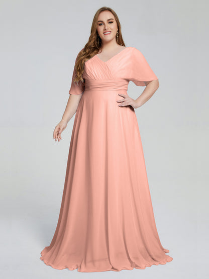 Daniela Sweep Train Plus Size Bridesmaid Dresses with Sleeves