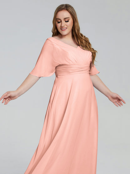 Daniela Sweep Train Plus Size Bridesmaid Dresses with Sleeves