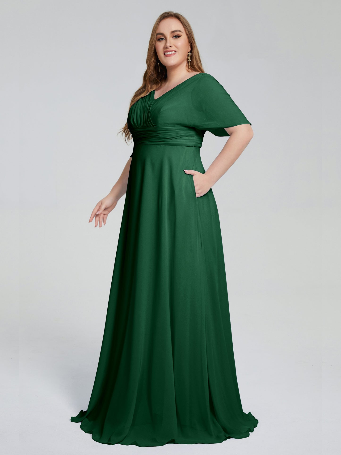 Daniela Sweep Train Plus Size Bridesmaid Dresses with Sleeves
