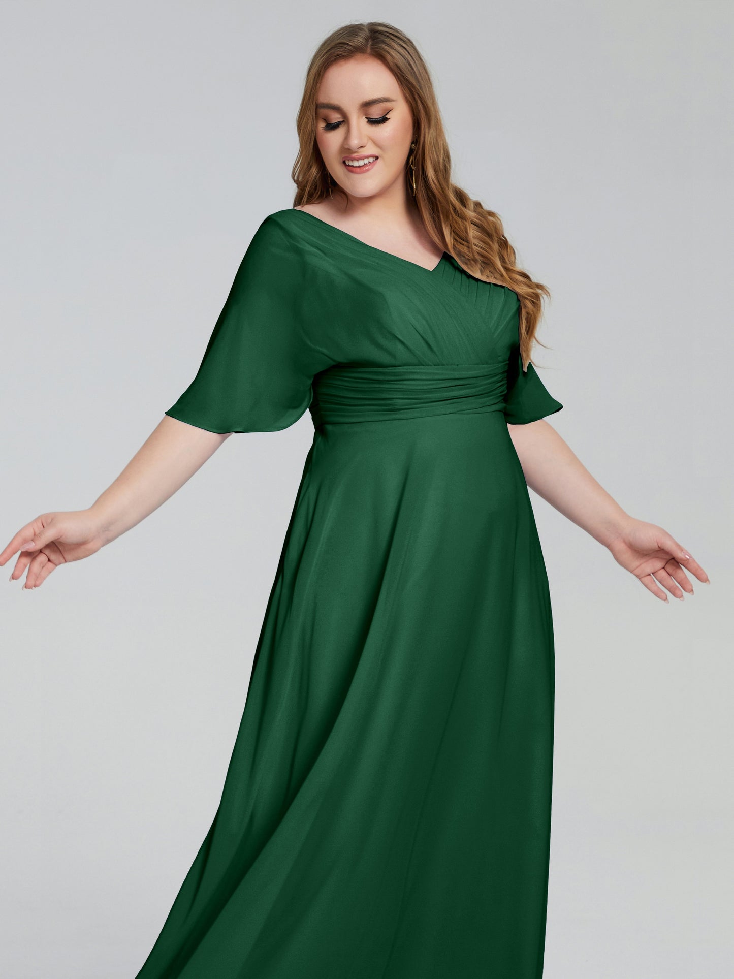 Daniela Sweep Train Plus Size Bridesmaid Dresses with Sleeves