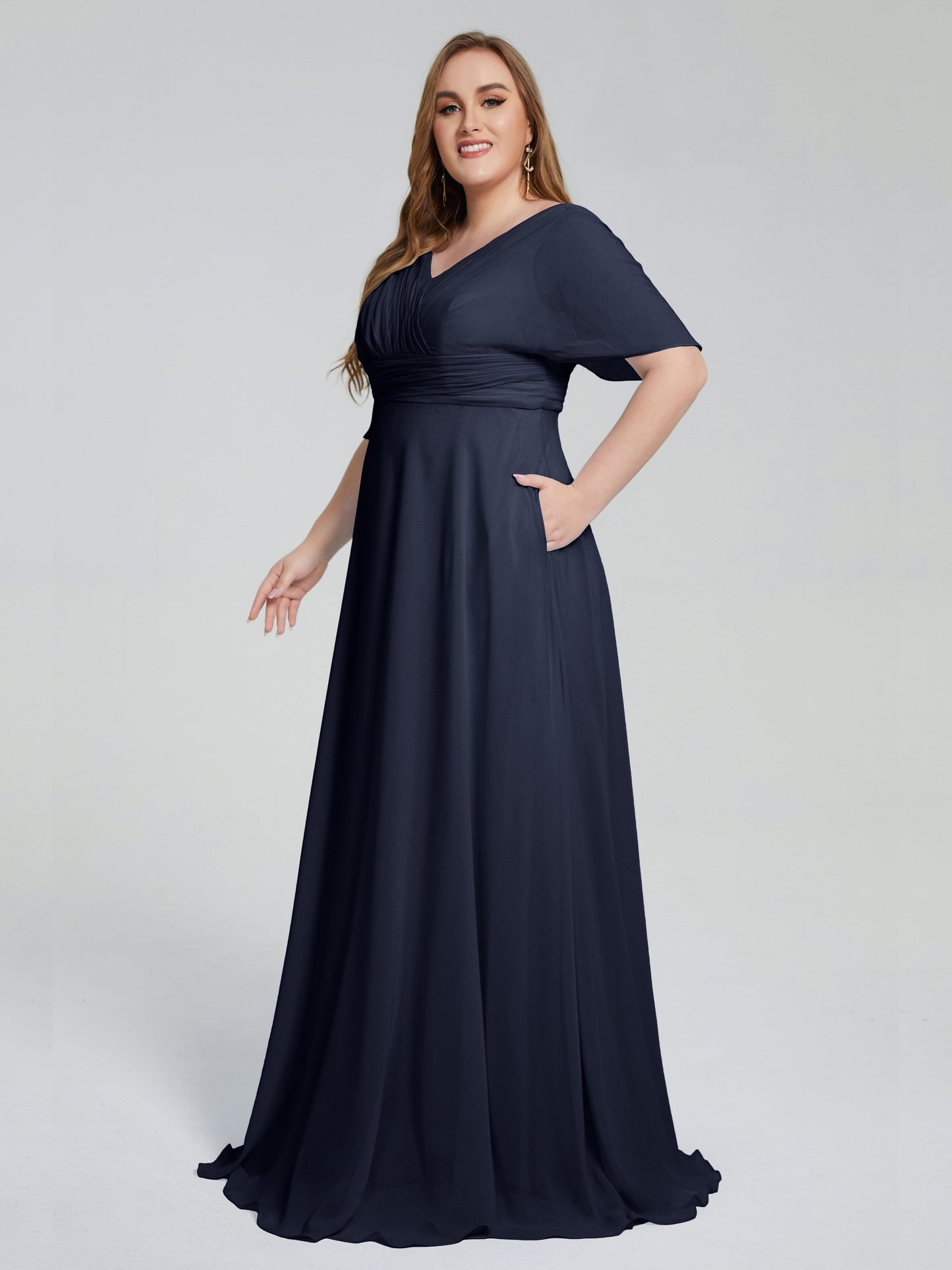 Daniela Sweep Train Plus Size Bridesmaid Dresses with Sleeves