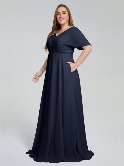Daniela Sweep Train Plus Size Bridesmaid Dresses with Sleeves