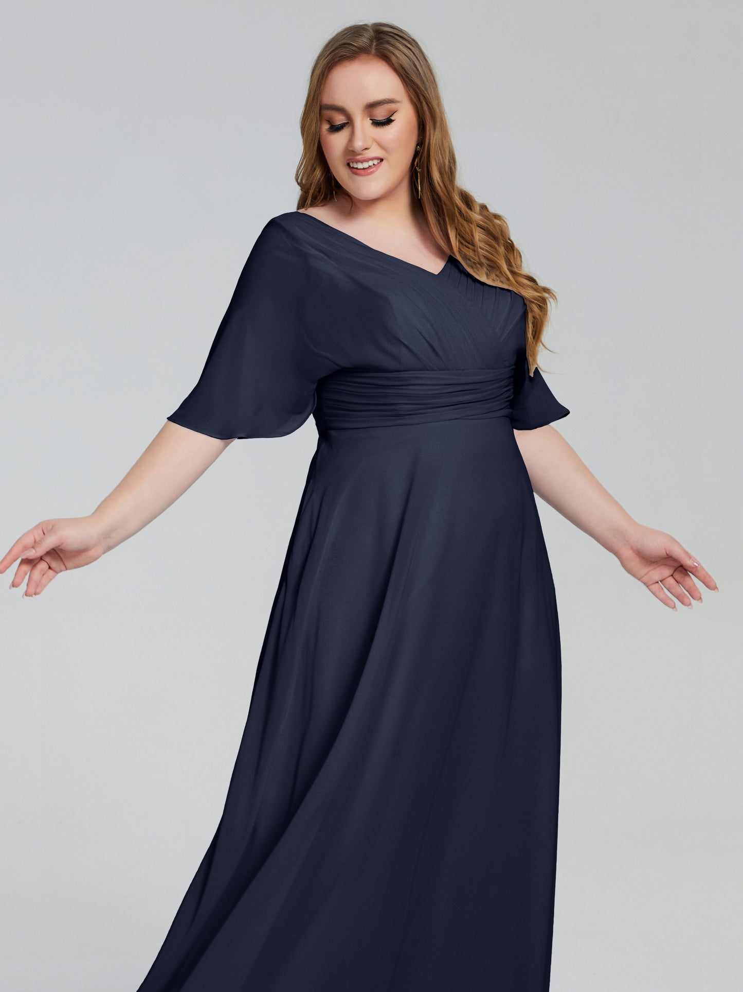 Daniela Sweep Train Plus Size Bridesmaid Dresses with Sleeves