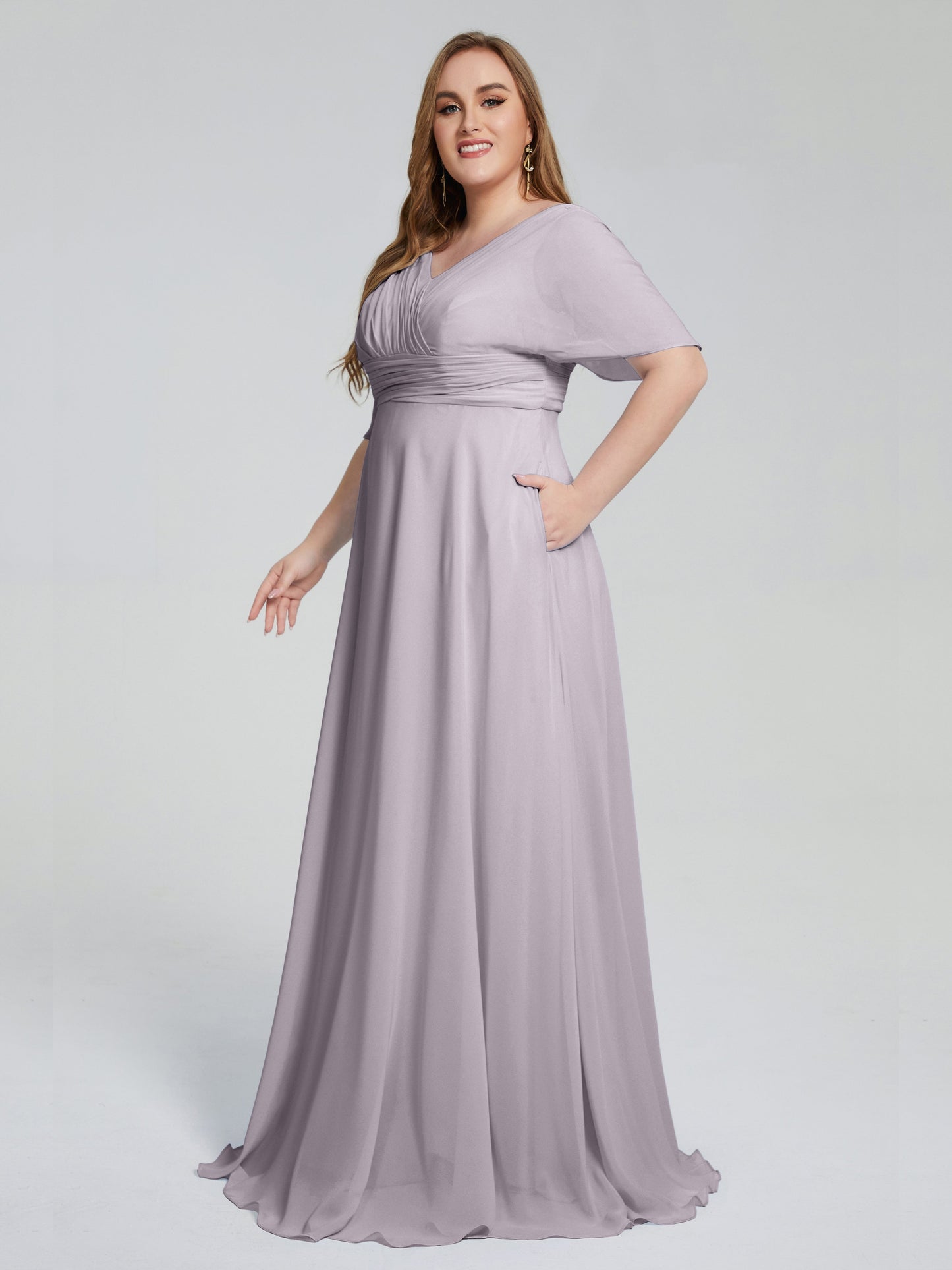 Daniela Sweep Train Plus Size Bridesmaid Dresses with Sleeves