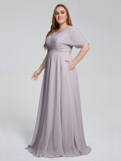Daniela Sweep Train Plus Size Bridesmaid Dresses with Sleeves