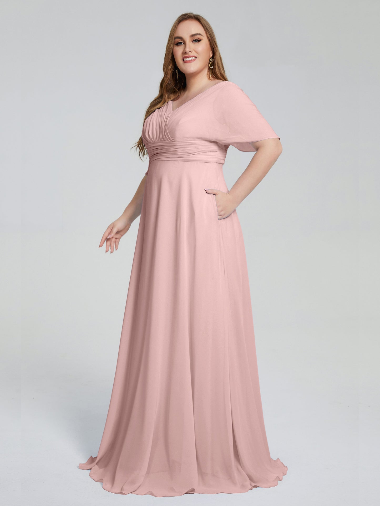 Daniela Sweep Train Plus Size Bridesmaid Dresses with Sleeves
