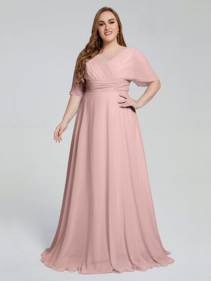 Daniela Sweep Train Plus Size Bridesmaid Dresses with Sleeves