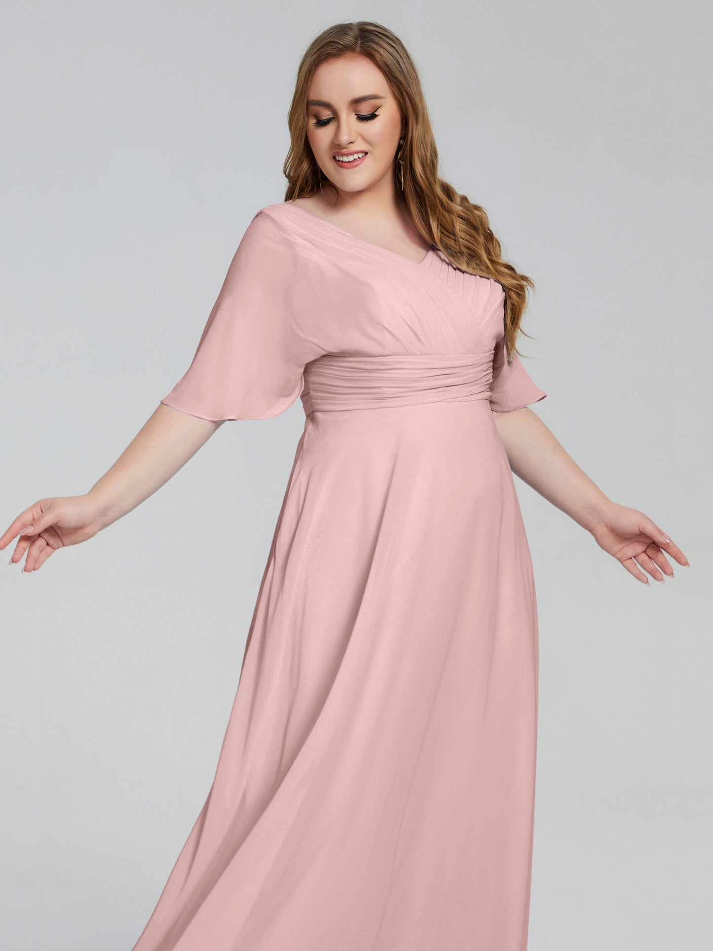 Daniela Sweep Train Plus Size Bridesmaid Dresses with Sleeves