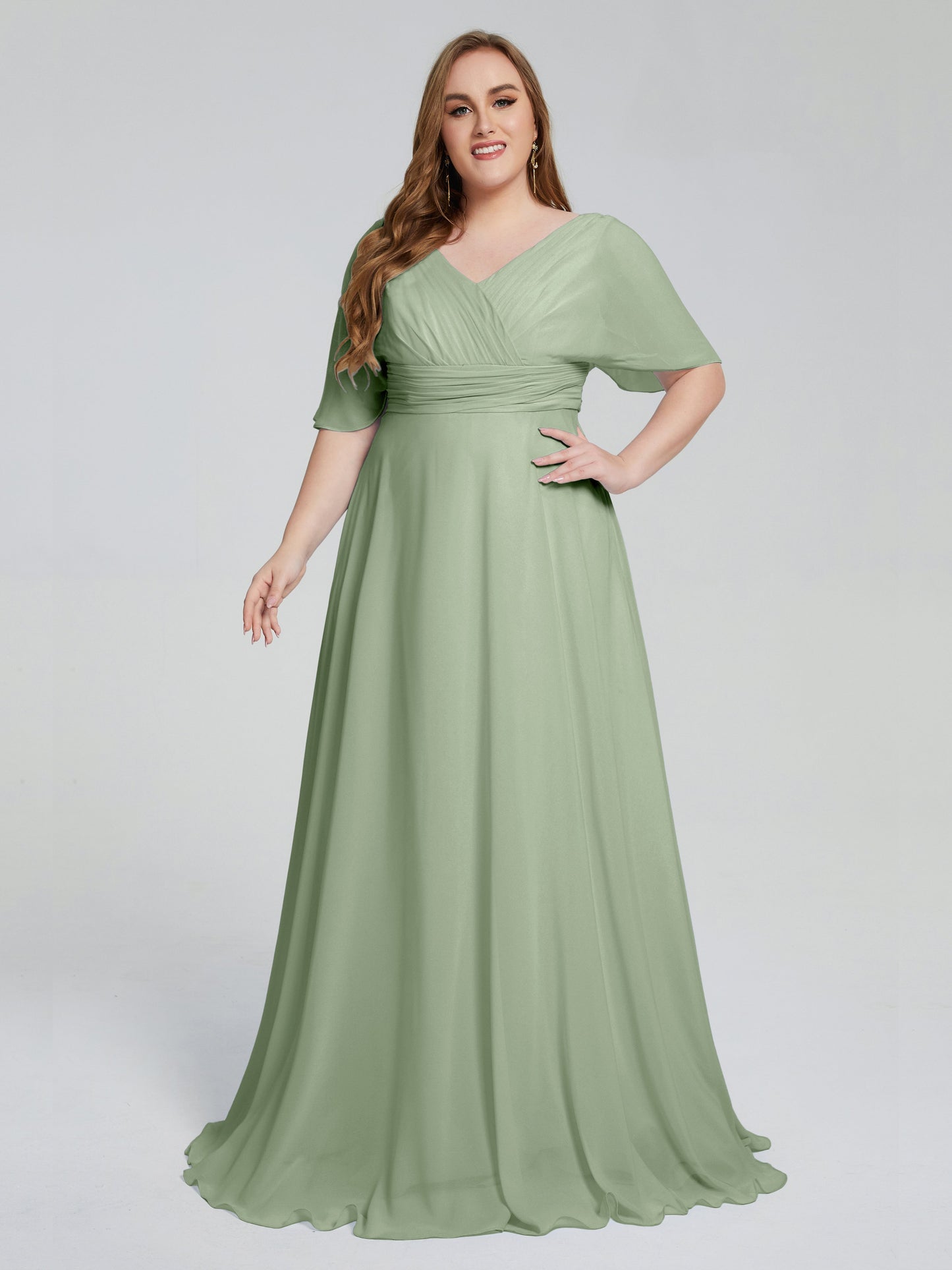 Daniela Sweep Train Plus Size Bridesmaid Dresses with Sleeves