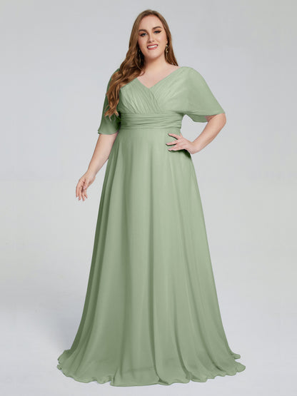 Daniela Sweep Train Plus Size Bridesmaid Dresses with Sleeves