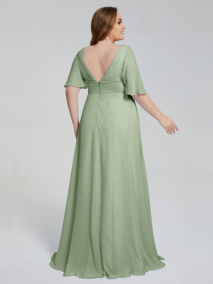 Daniela Sweep Train Plus Size Bridesmaid Dresses with Sleeves