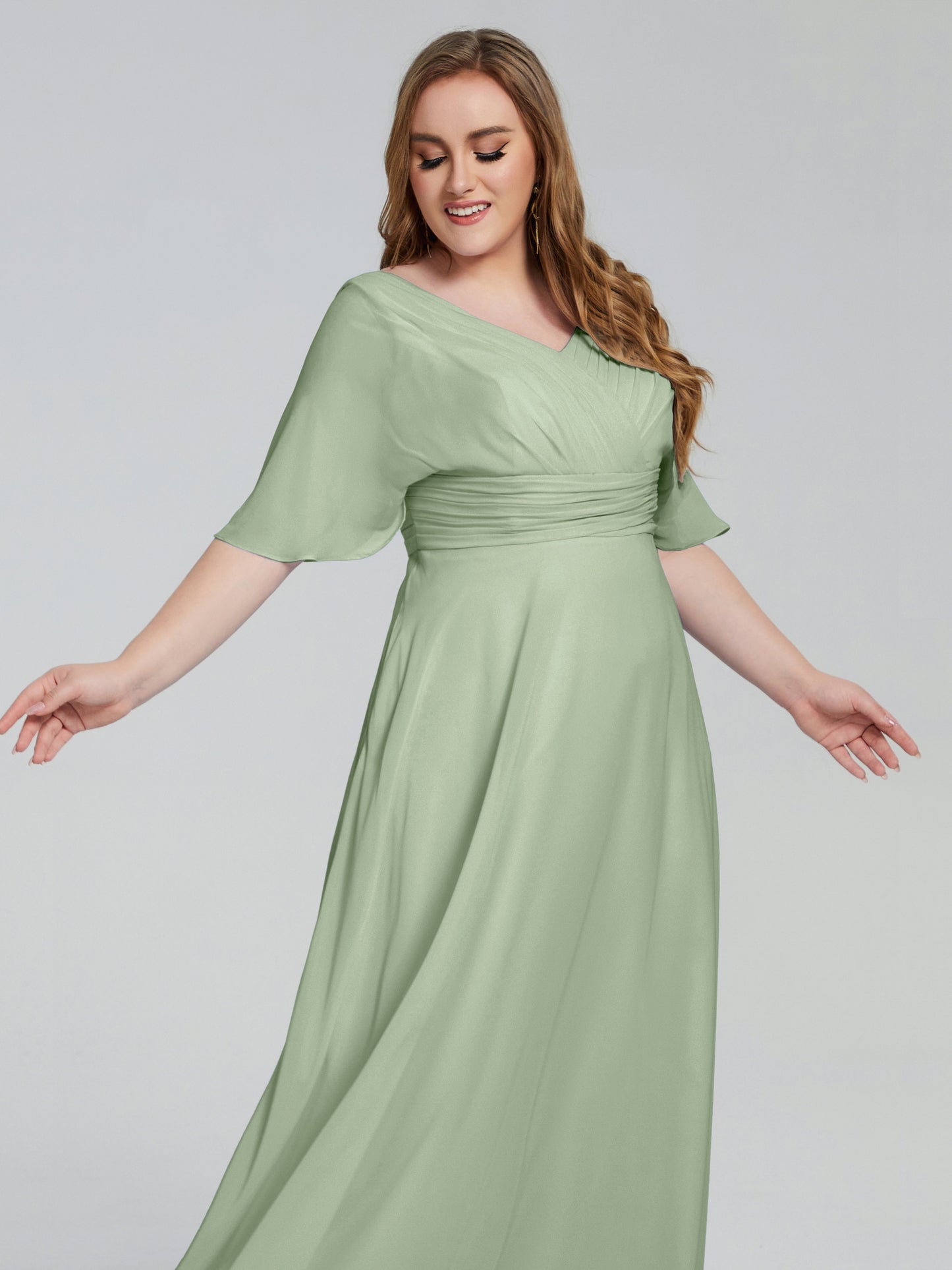 Daniela Sweep Train Plus Size Bridesmaid Dresses with Sleeves