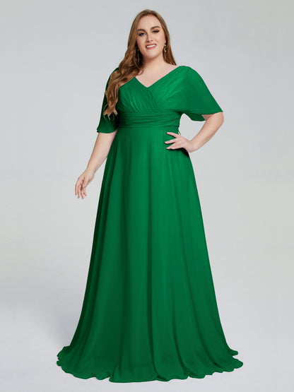 Daniela Sweep Train Plus Size Bridesmaid Dresses with Sleeves