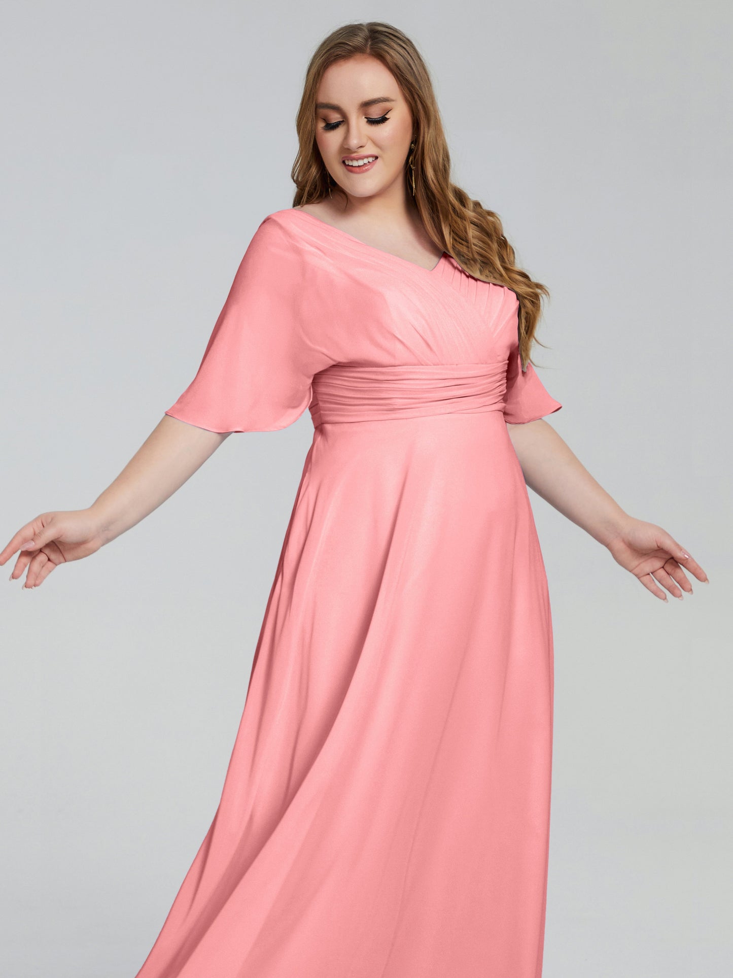 Daniela Sweep Train Plus Size Bridesmaid Dresses with Sleeves