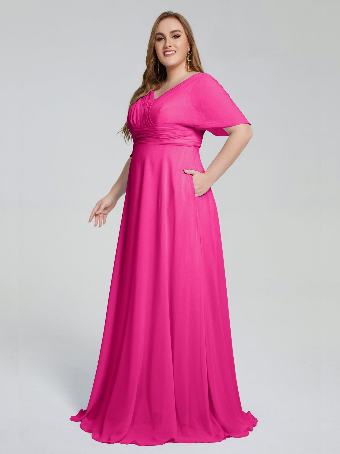 Daniela Sweep Train Plus Size Bridesmaid Dresses with Sleeves