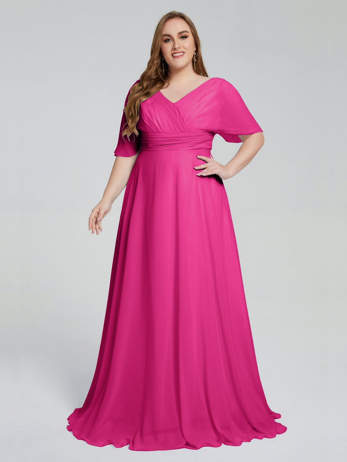 Daniela Sweep Train Plus Size Bridesmaid Dresses with Sleeves