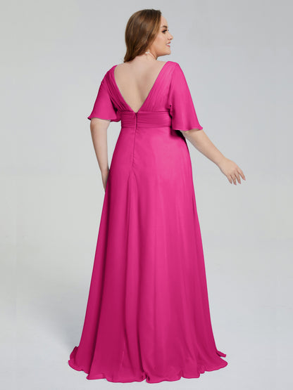 Daniela Sweep Train Plus Size Bridesmaid Dresses with Sleeves