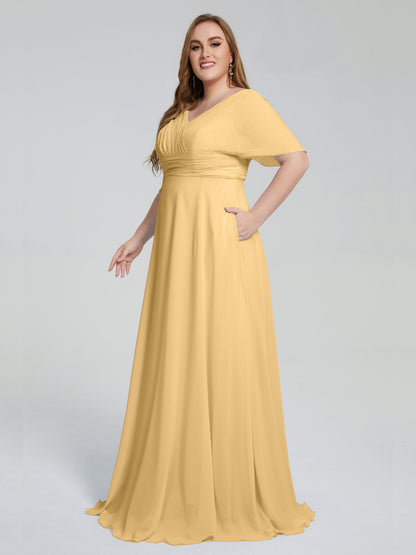 Daniela Sweep Train Plus Size Bridesmaid Dresses with Sleeves