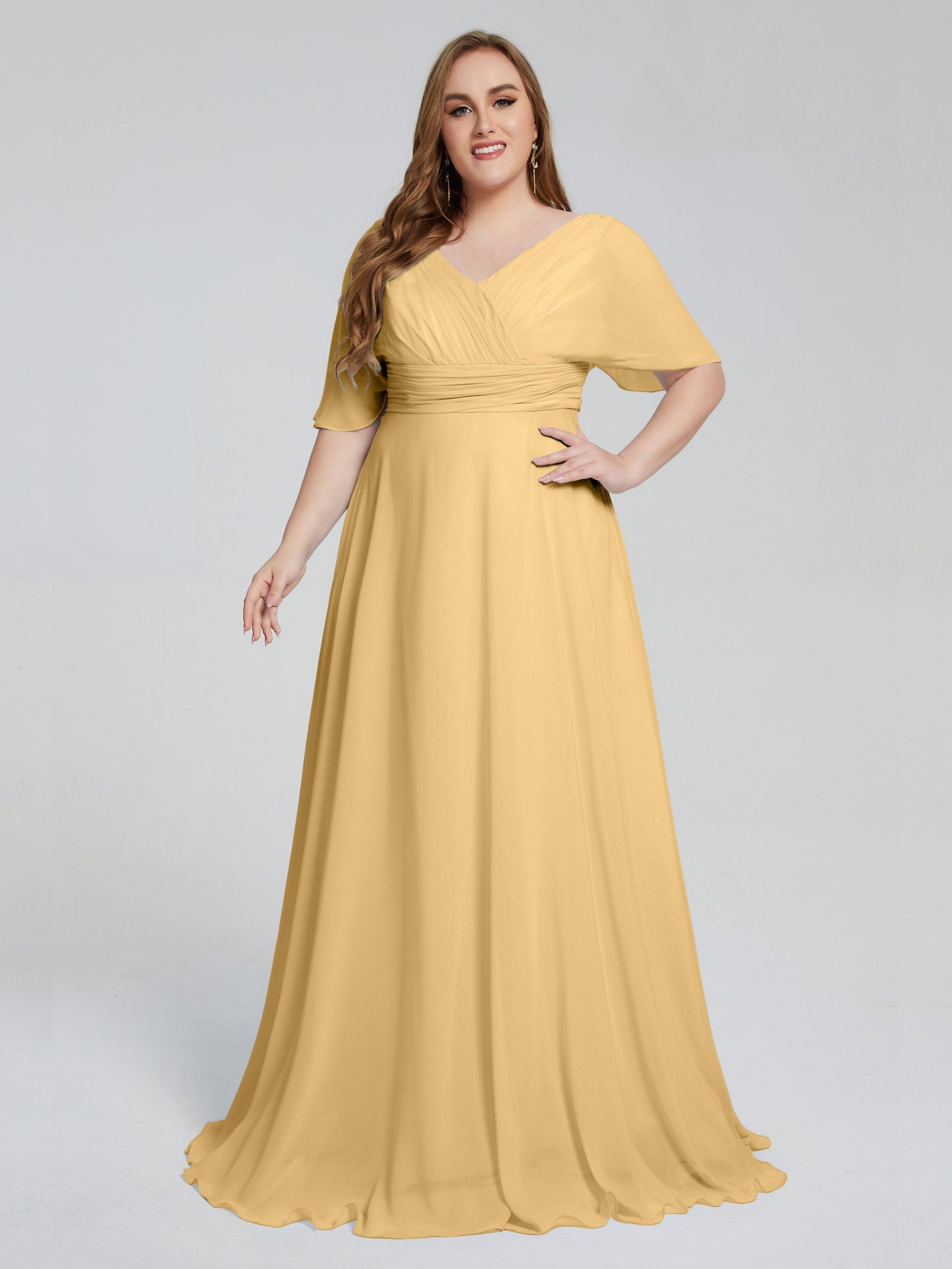 Daniela Sweep Train Plus Size Bridesmaid Dresses with Sleeves