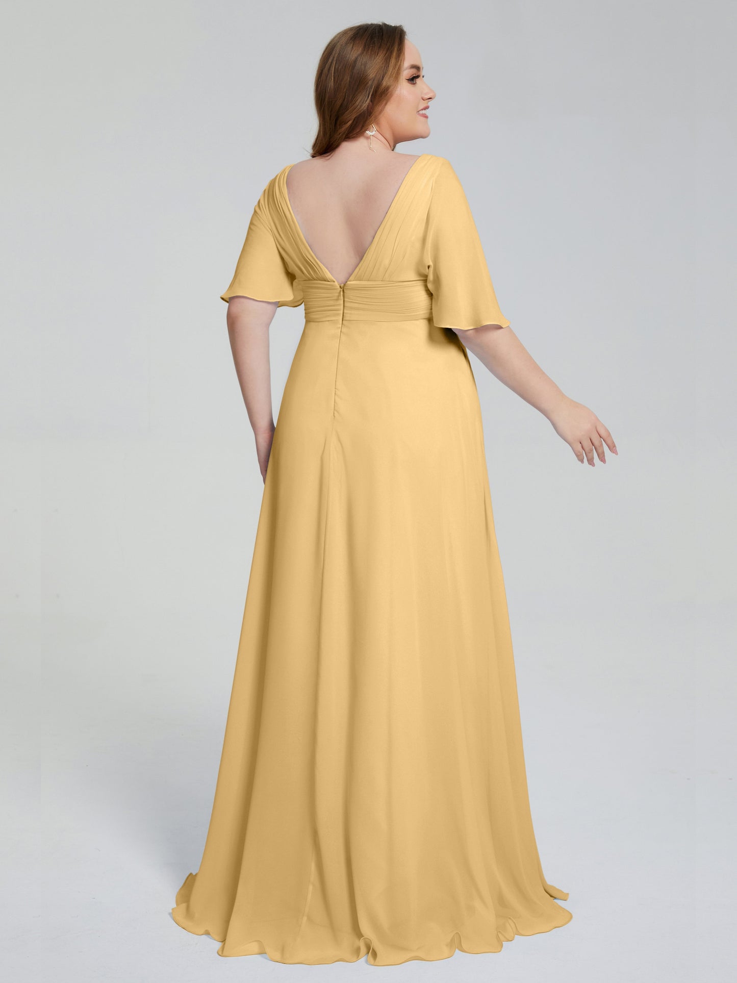 Daniela Sweep Train Plus Size Bridesmaid Dresses with Sleeves
