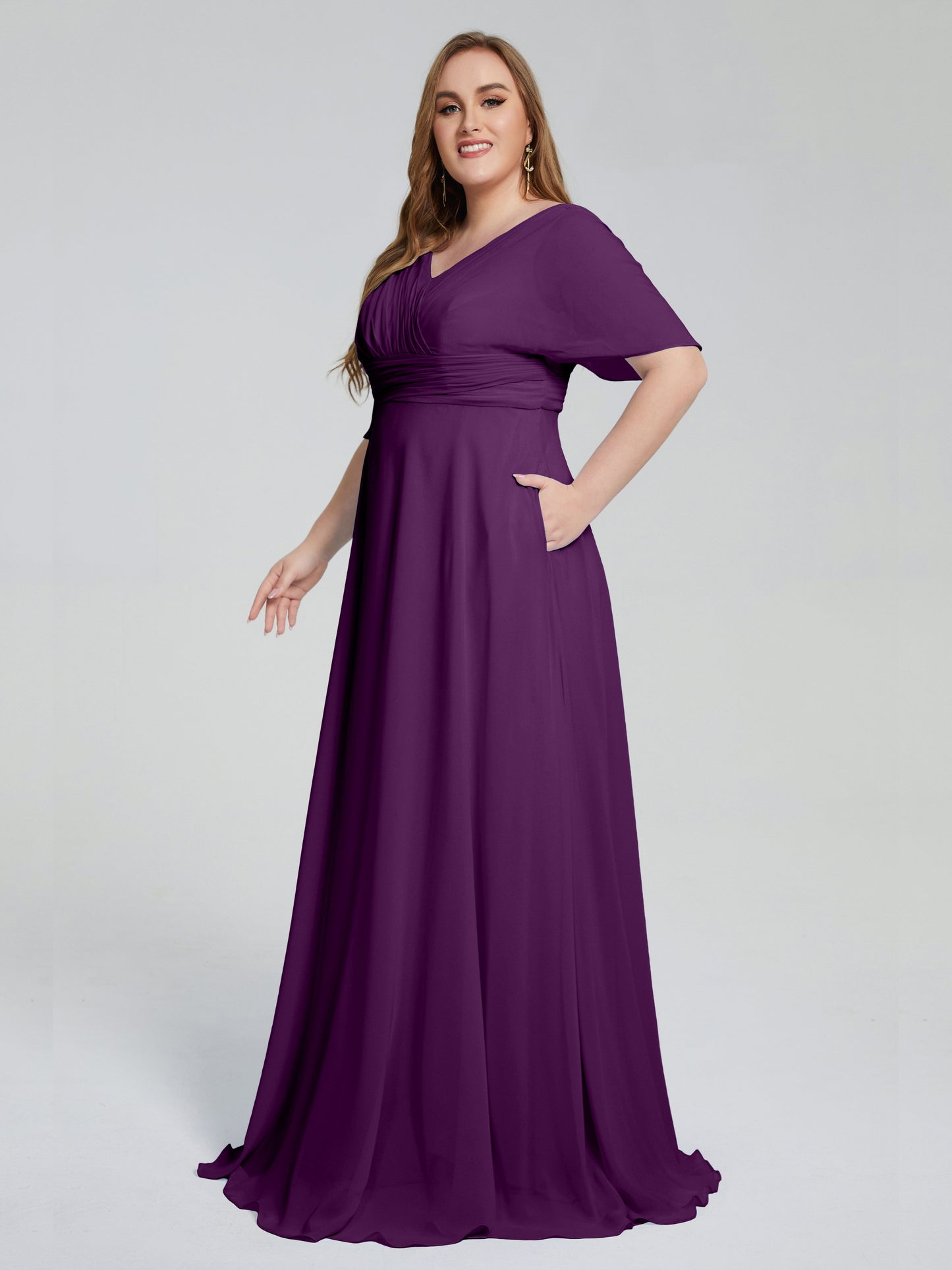 Daniela Sweep Train Plus Size Bridesmaid Dresses with Sleeves