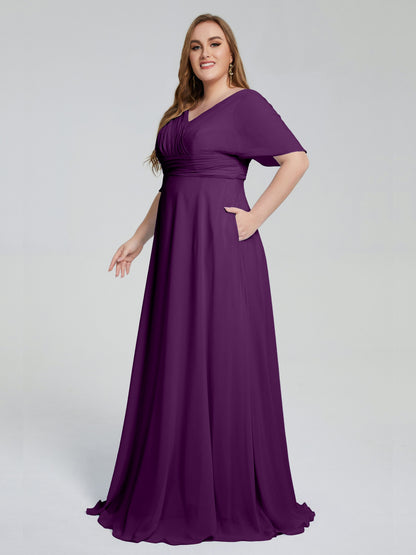 Daniela Sweep Train Plus Size Bridesmaid Dresses with Sleeves