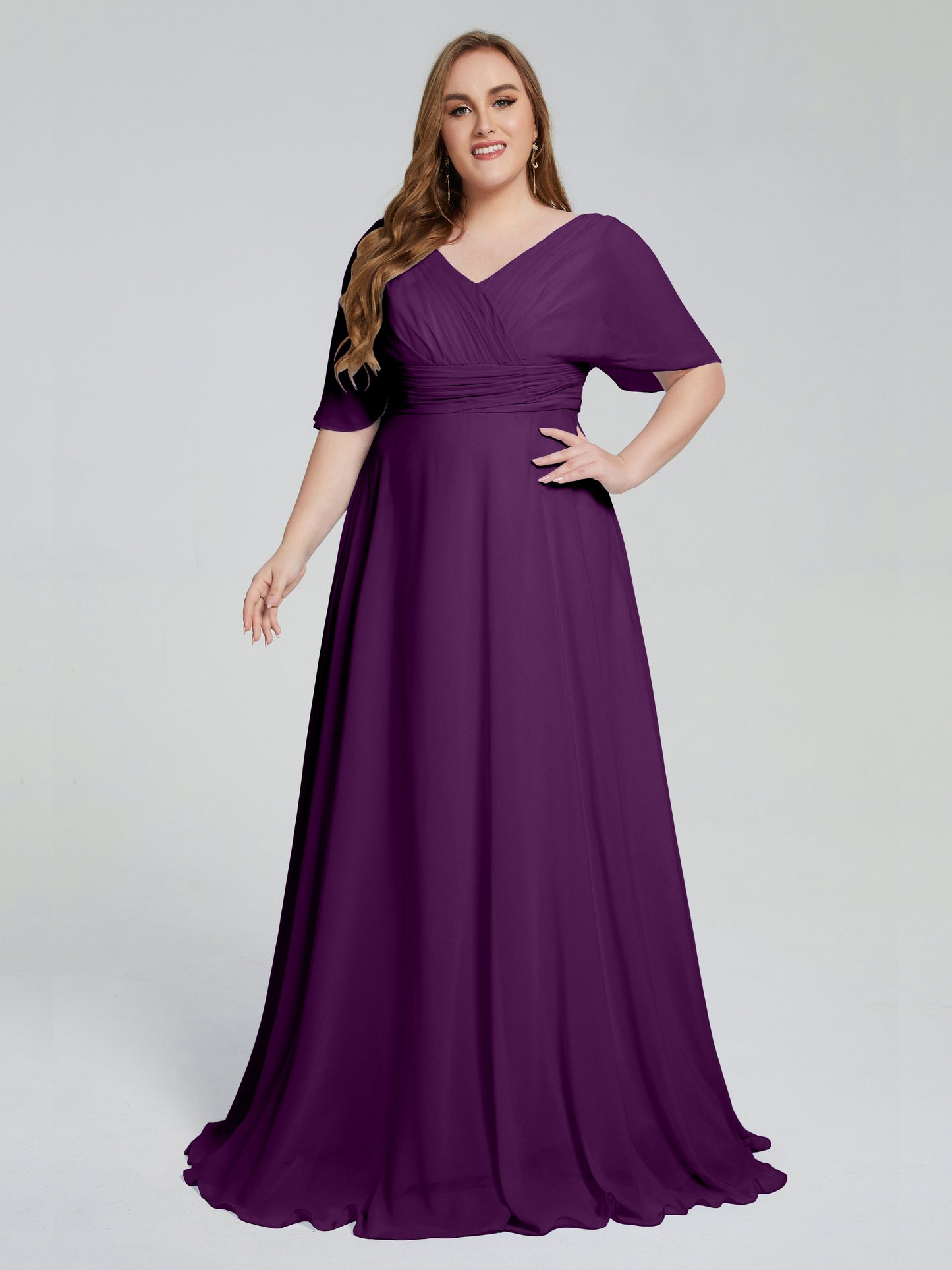 Daniela Sweep Train Plus Size Bridesmaid Dresses with Sleeves