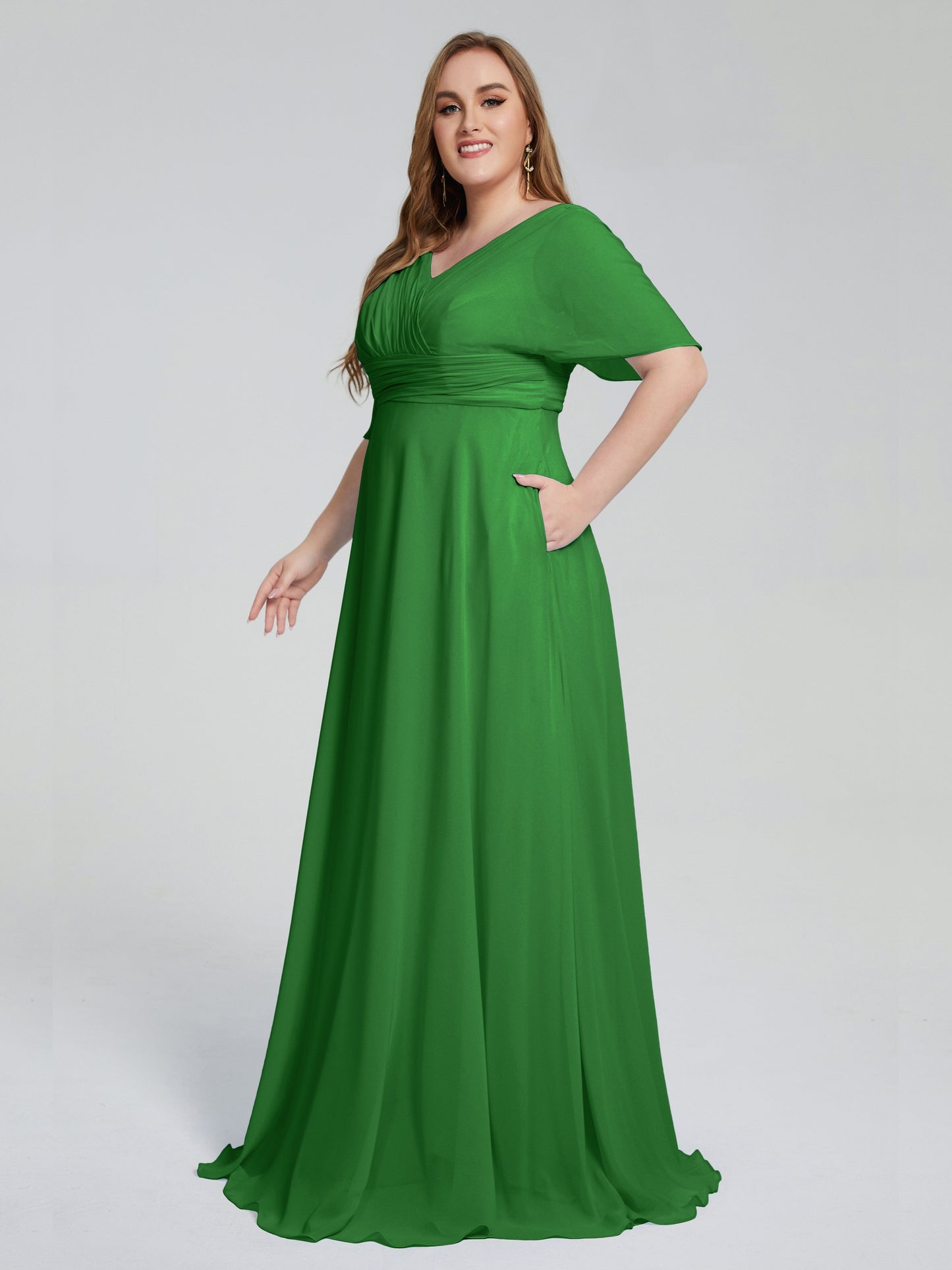 Daniela Sweep Train Plus Size Bridesmaid Dresses with Sleeves