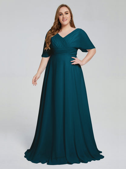 Daniela Sweep Train Plus Size Bridesmaid Dresses with Sleeves